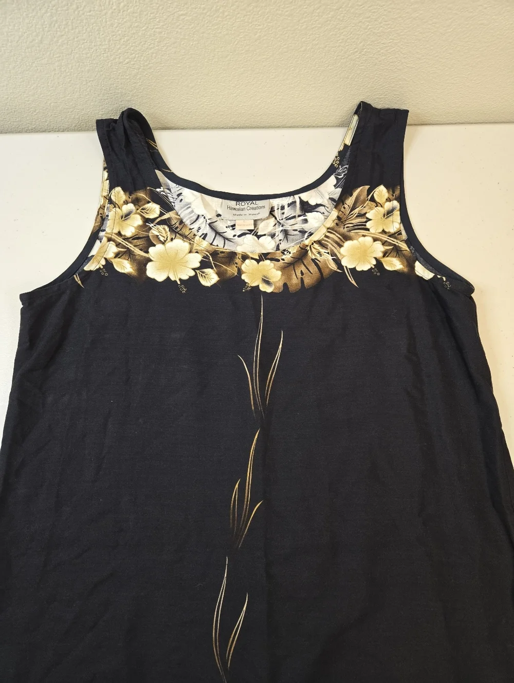 Royal Hawaiian Black Gold Maxi Dress Sleeveless Size Large